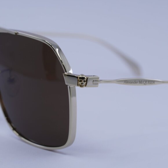 Alexander McQueen AM0372S 002 Sunglasses Gold Aviator Frame, Brown Lenses - Picture 4 of 11